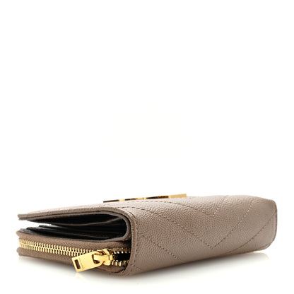 Saint Laurent Grain De Poudre Matelasse Chevron Monogram Compact Zip Around Wallet Beige 4 of 6