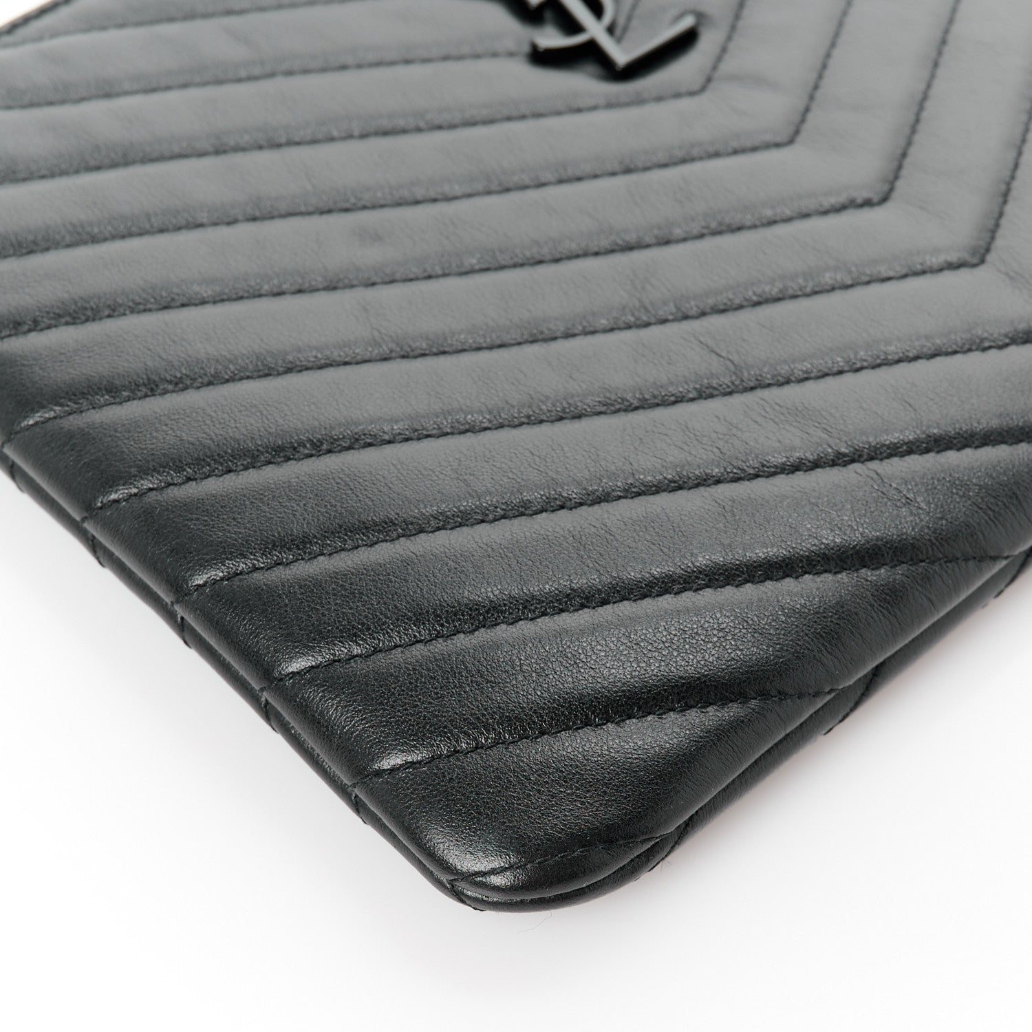 Saint Laurent Calfskin Matelasse Chevron Monogram A5 Wristlet Black 9 of 11