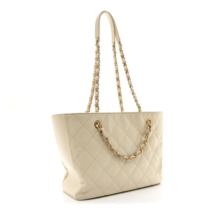 Chanel Caviar Quilted Small Trapezoid Chain Shopping Tote Ivory 3 of 10