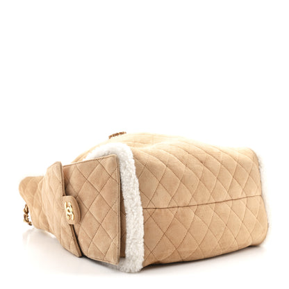Chanel Suede Shearling Quilted Medium Chanel 25 Handbag Beige Natural 5 of 12
