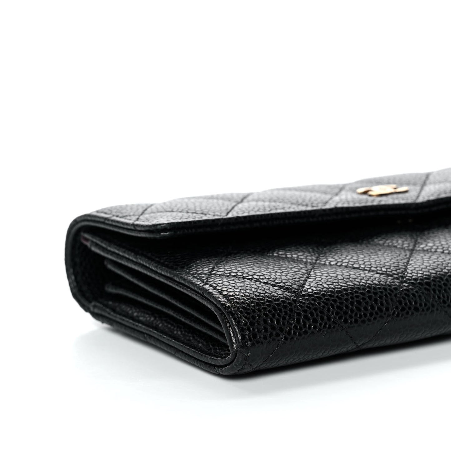 Caviar Quilted Large Gusset Flap Wallet Black