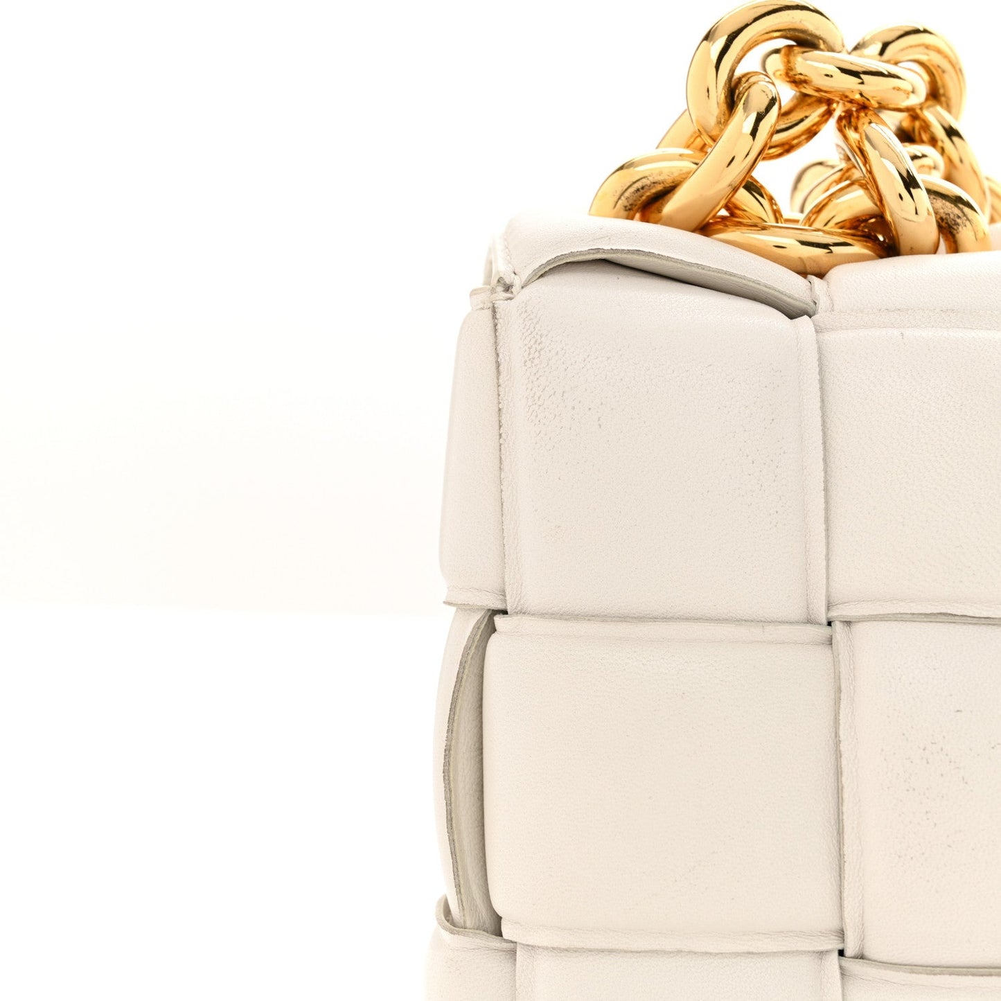 Lambskin Maxi Intreccio Padded Chain Cassette Crossbody Bag White