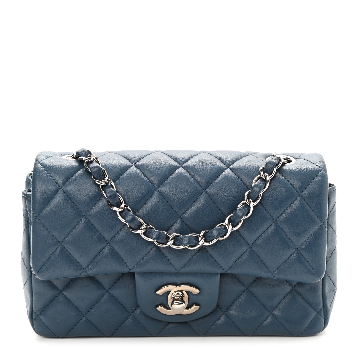 Lambskin Quilted Mini Rectangular Flap Blue