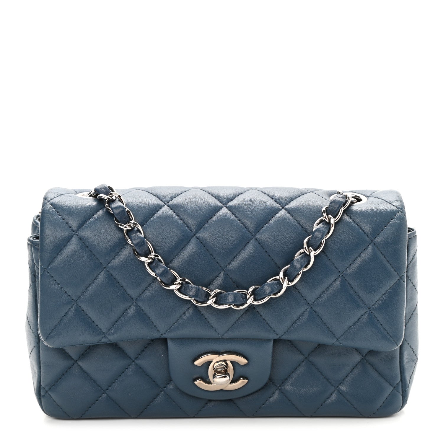 Chanel Lambskin Quilted Mini Rectangular Flap Blue 1 of 10