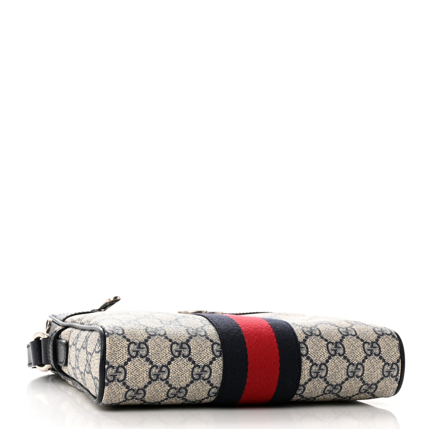 GG Supreme Monogram Textured Dollar Calfskin Web Small Ophidia Messenger Bag Beige Blue
