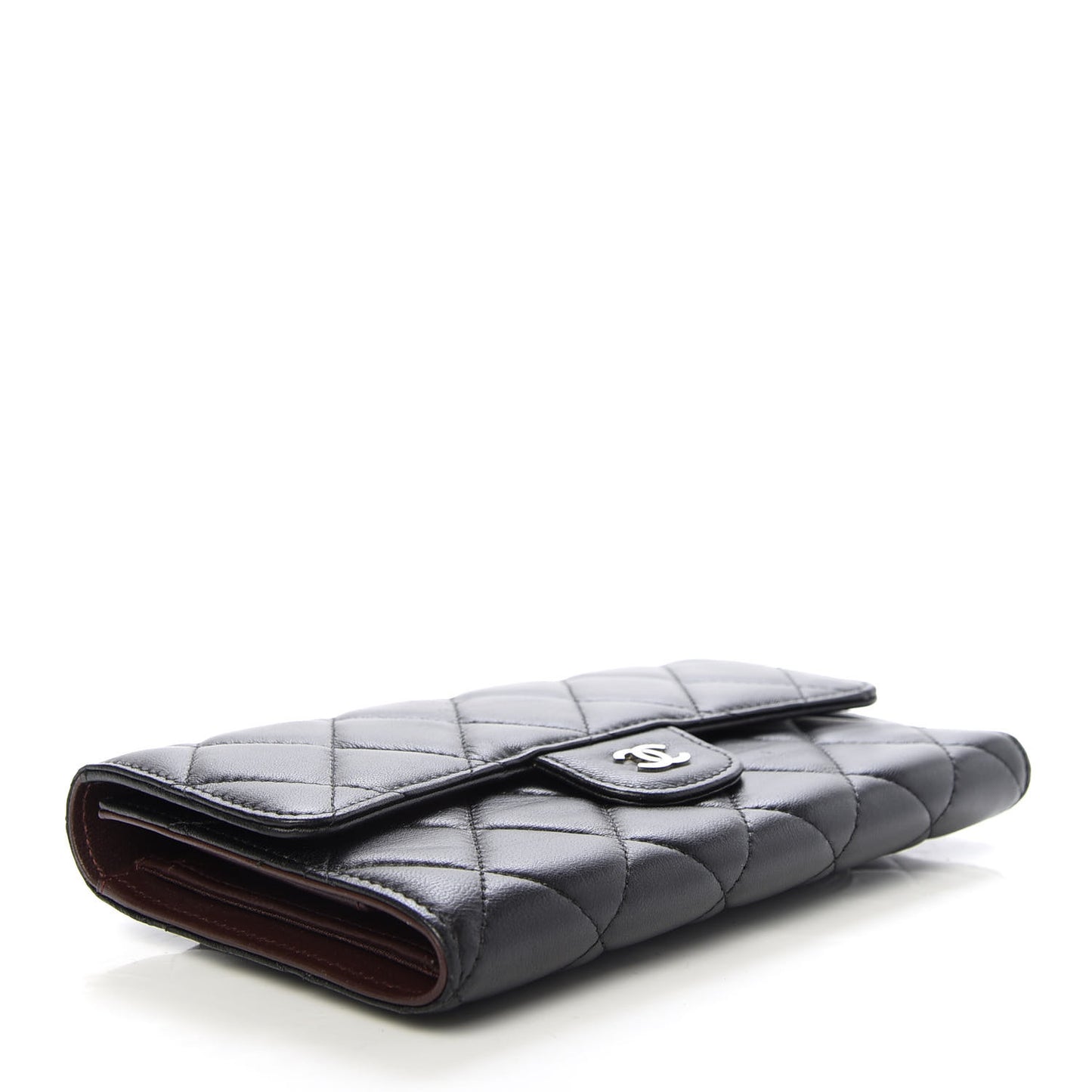 Lambskin Quilted Large Flap Wallet Black