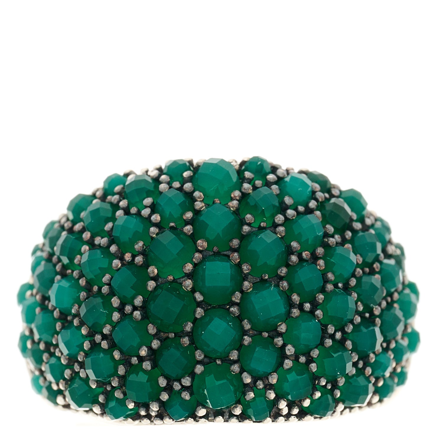 David Yurman Sterling Silver Diamond Green Onyx Cable Berries Dome Ring 54 7 1 of 5