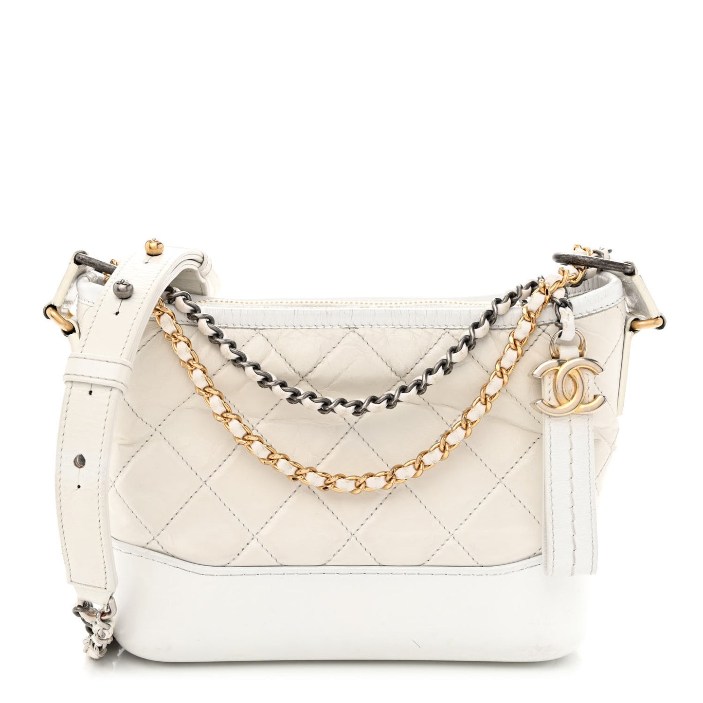 Aged Calfskin Quilted Small Gabrielle Hobo White