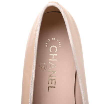 Chanel Lambskin Cap Toe CC Ballerina Flats 39 Beige Black 7 of 10