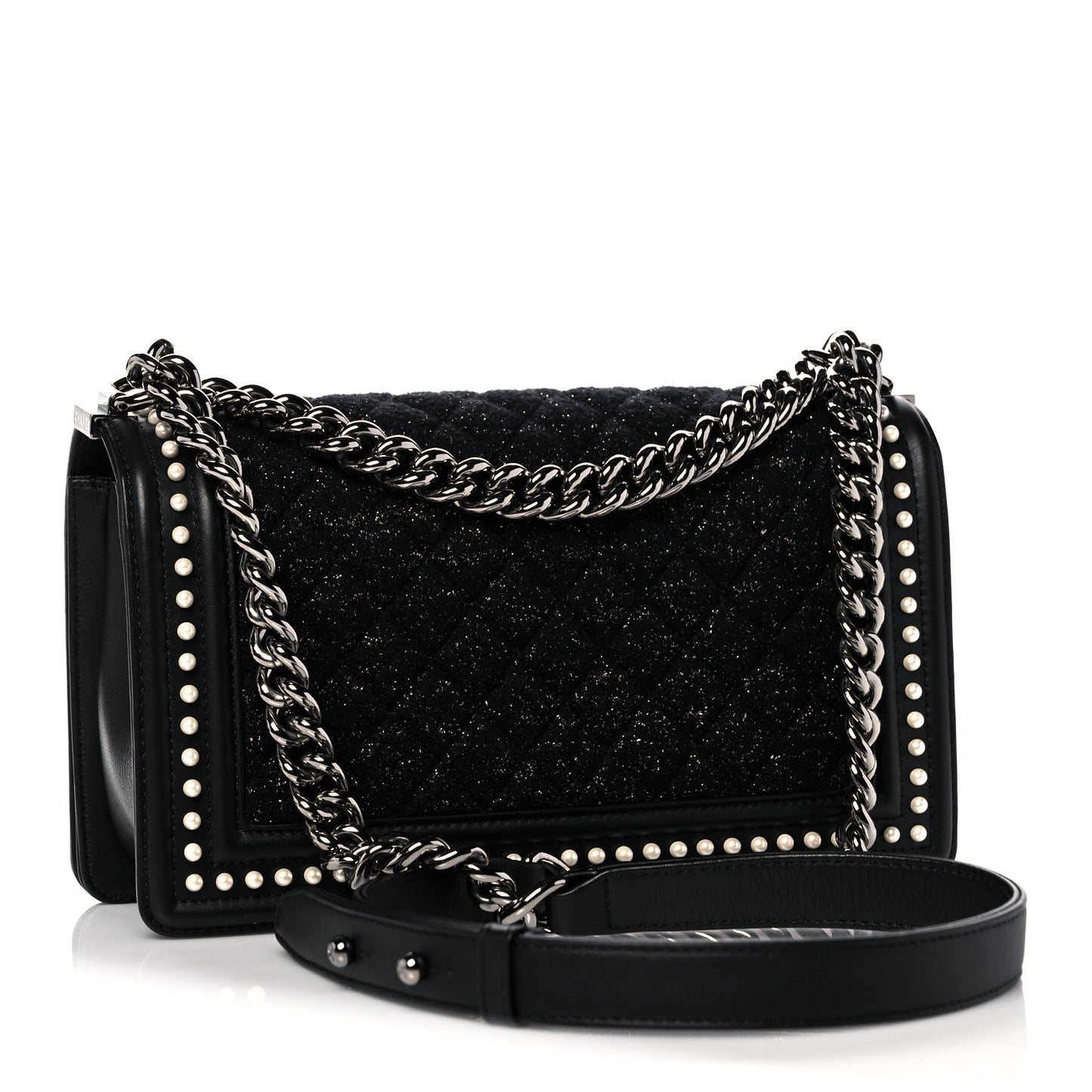 Calfskin Pearl Tweed Medium Boy Flap Black