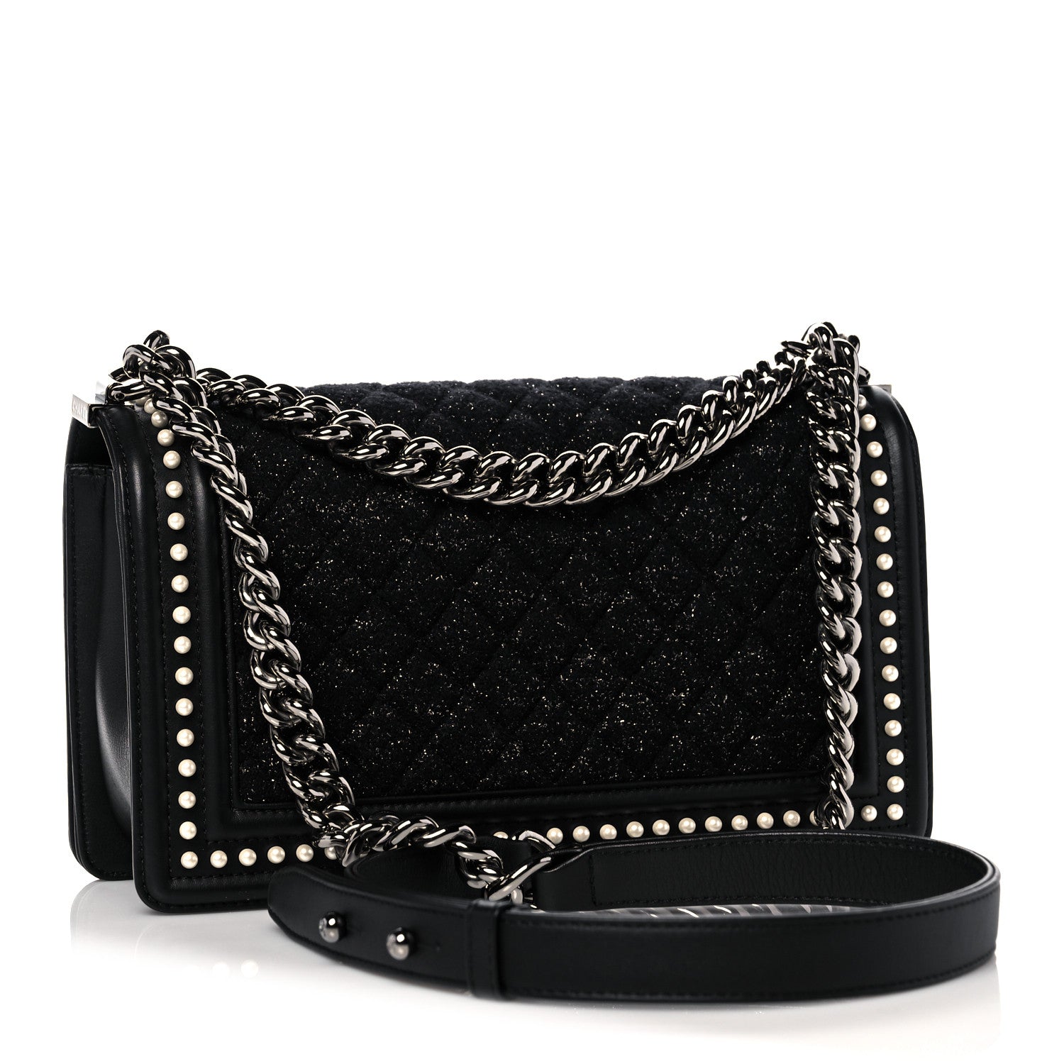 Chanel Calfskin Pearl Tweed Medium Boy Flap Black 3 of 12