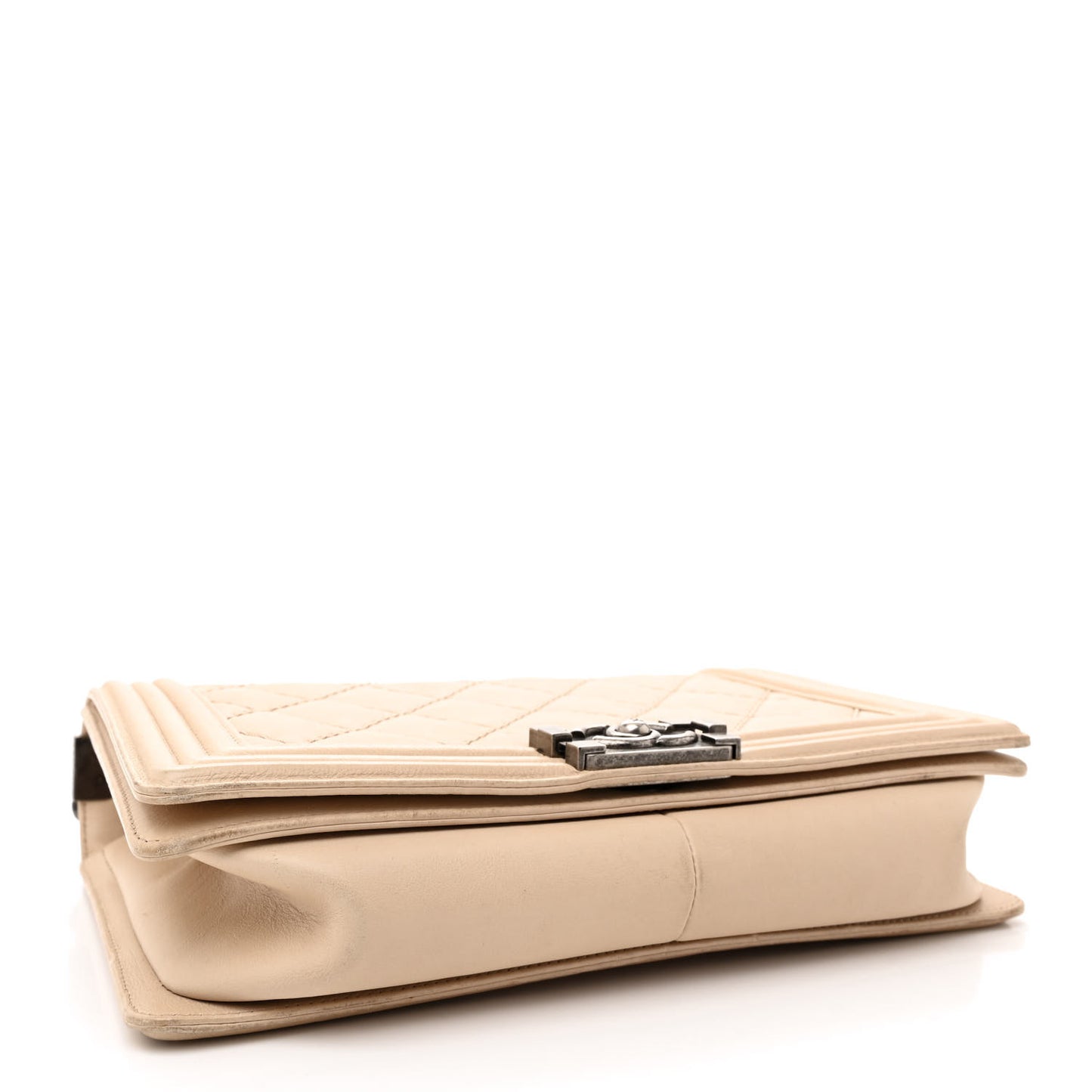 Calfskin Quilted Double Stitch New Medium Boy Flap Beige