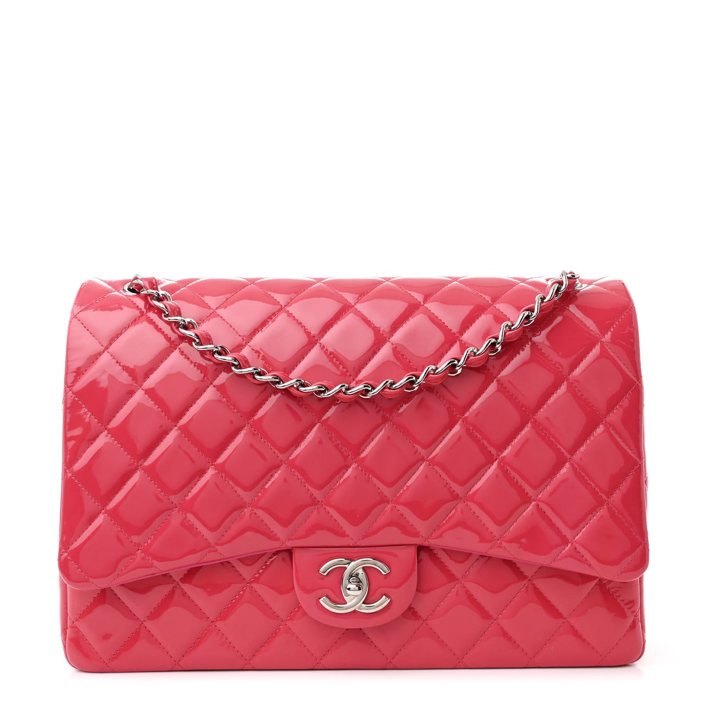 Patent Maxi Quilted Double Flap Dark Pink
