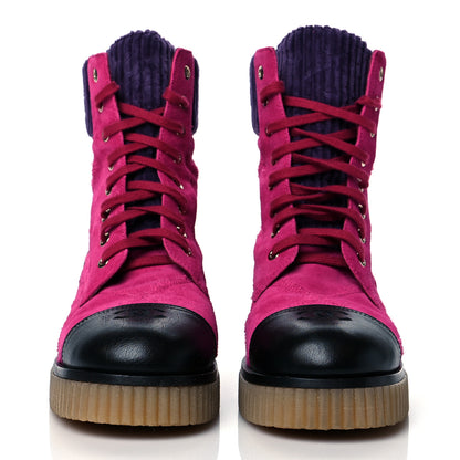 Chanel Suede Calfskin Velvet Lace Up Boots 39.5 Pink Black Purple 2 of 7