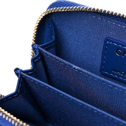 Chanel Caviar Camellia Embossed Zip Coin Purse Dark Blue 8 of 9