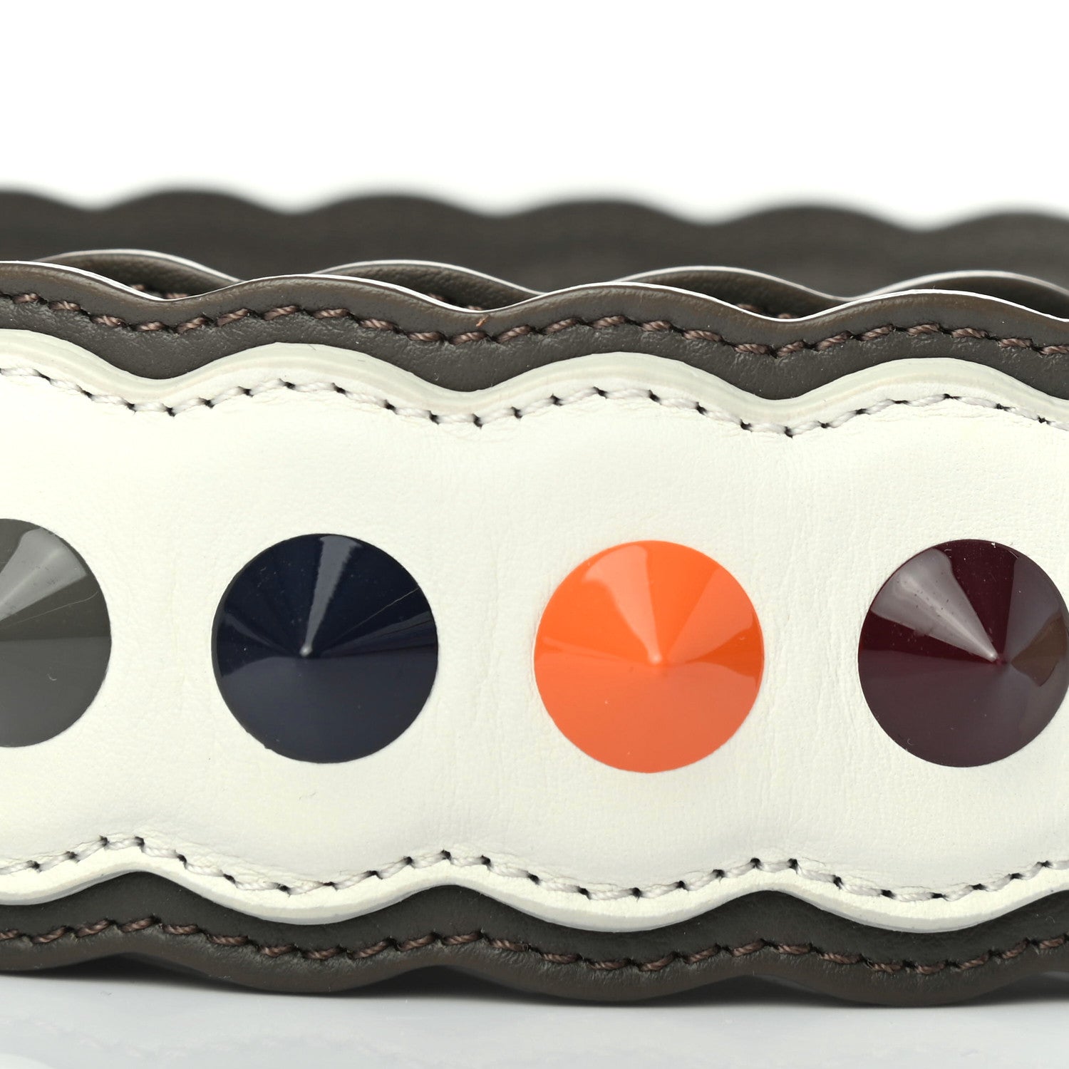 Fendi Vitello Dolce Bi-Color Scalloped Spike Studded Strap You White Ice Carbone Multicolor 4 of 4
