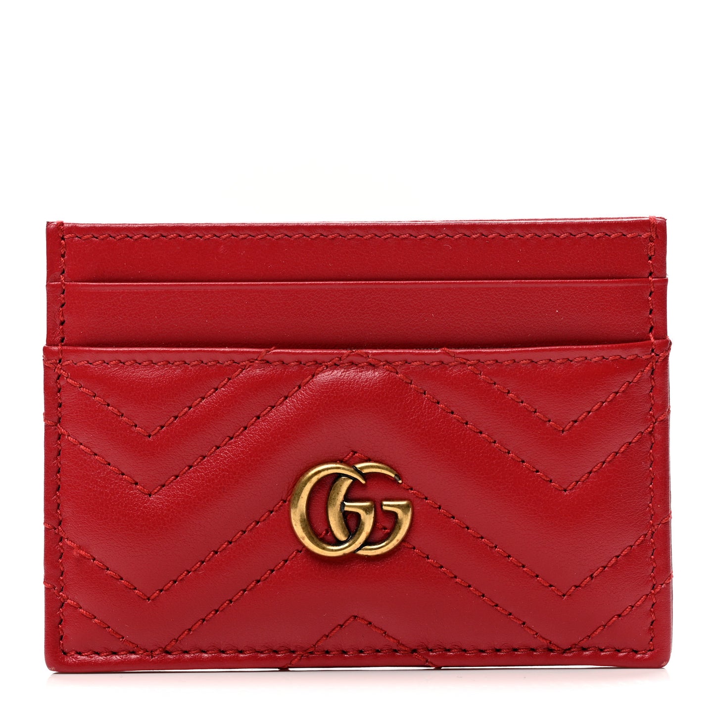Calfskin Matelasse GG Marmont Card Holder Hibiscus Red