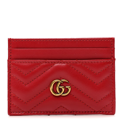 Gucci Calfskin Matelasse GG Marmont Card Holder Hibiscus Red 1 of 5