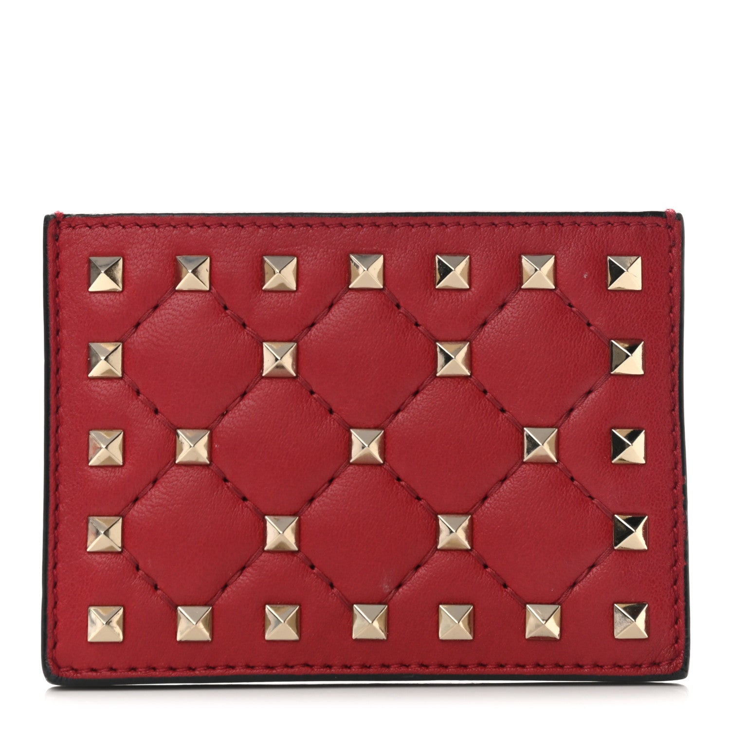 Valentino Garavani Lambskin Rockstud Spike Card Holder Red 1 of 7