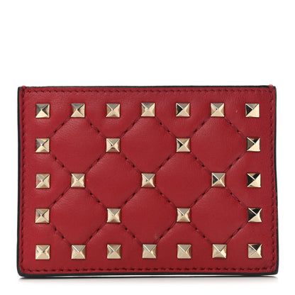 Valentino Garavani Lambskin Rockstud Spike Card Holder Red 1 of 7