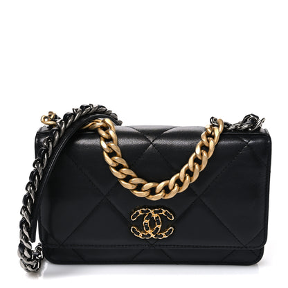 Chanel Goatskin Quilted Chanel 19 Wallet On Chain WOC Black 1 of 11