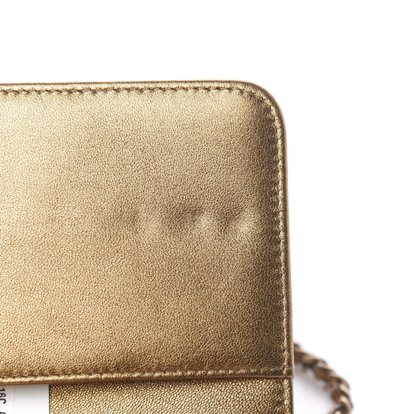 Metallic Goatskin Quilted Diamond CC Wallet On Chain WOC Gold