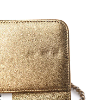 Chanel Metallic Goatskin Quilted Diamond CC Wallet On Chain WOC Gold 9 of 14