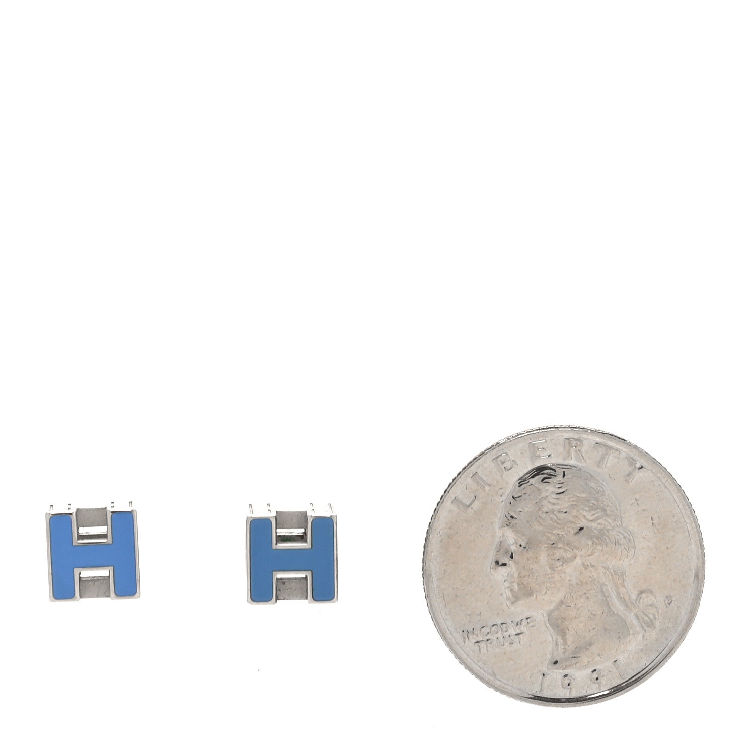 Hermes Palladium Lacquered Cage d'H Earrings Bleu Transat 2 of 7