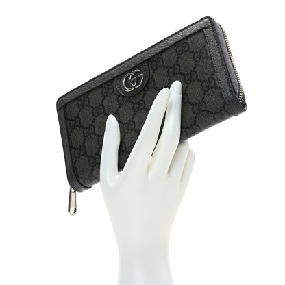 Gucci GG Supreme Monogram Textured Dollar Calfskin Ophidia Zip Around Wallet Grey Black Graphite Grey 2 of 6