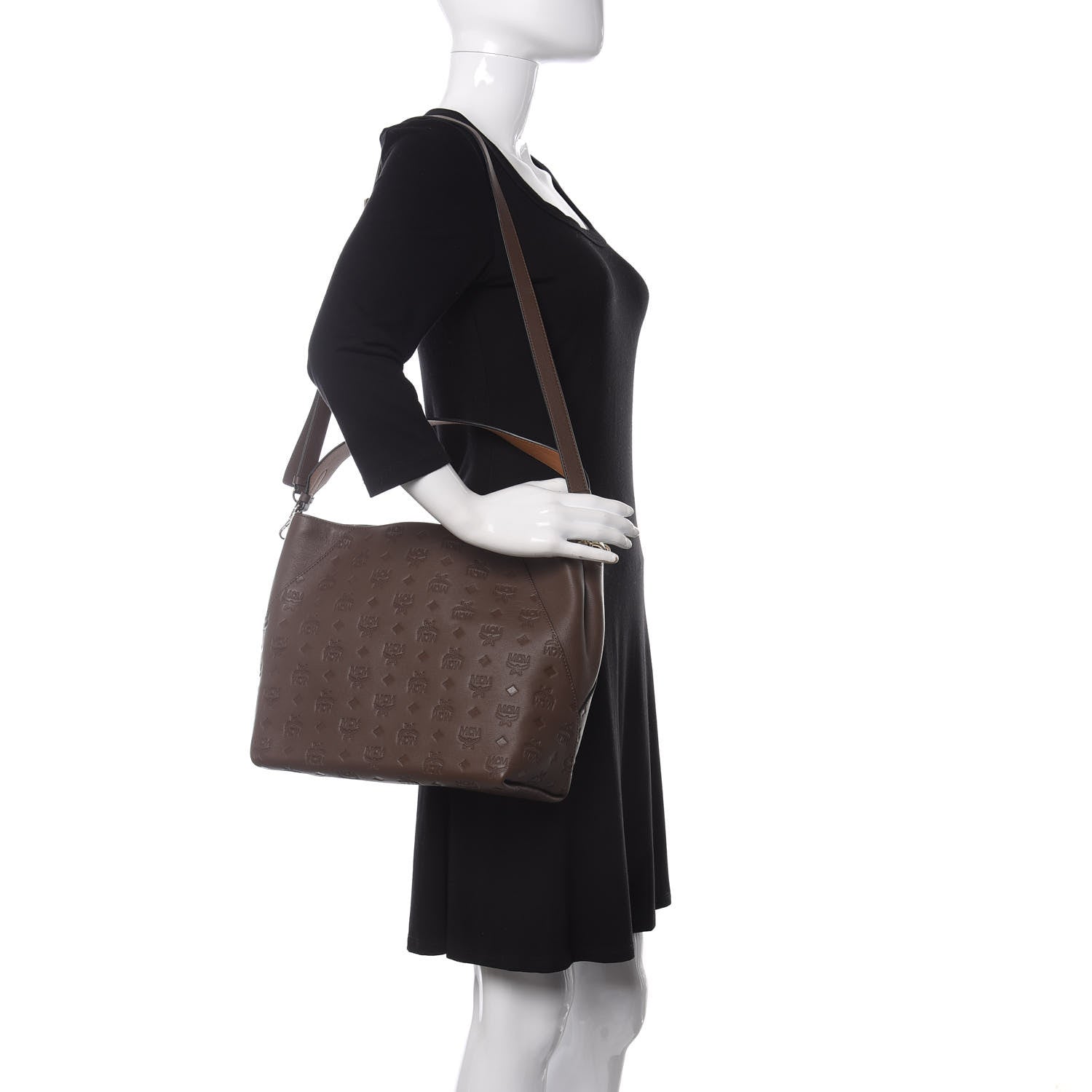 MCM Calfskin Ottomar Monogram Medium Klara Hobo Chestnut 2 of 8