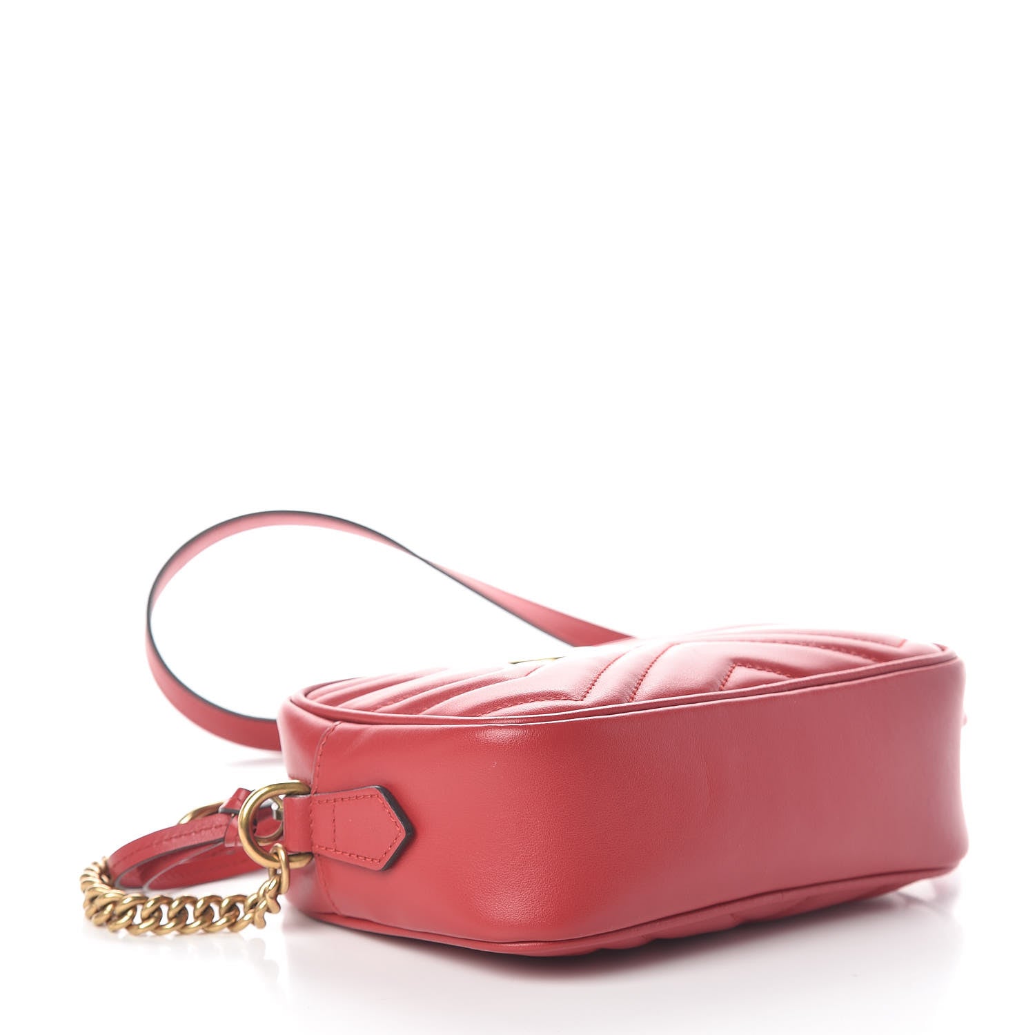 Gucci Calfskin Matelasse Mini GG Marmont Chain Shoulder Bag Hibiscus Red 4 of 11