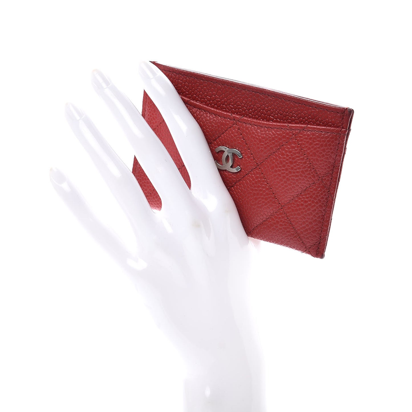 Caviar Quilted Card Holder Dark Red