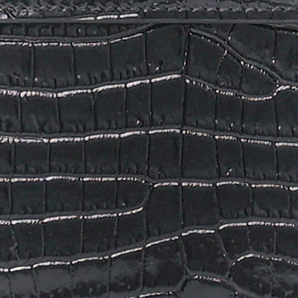 Shiny Calfskin Crocodile Embossed Small Manhattan Baguette Black