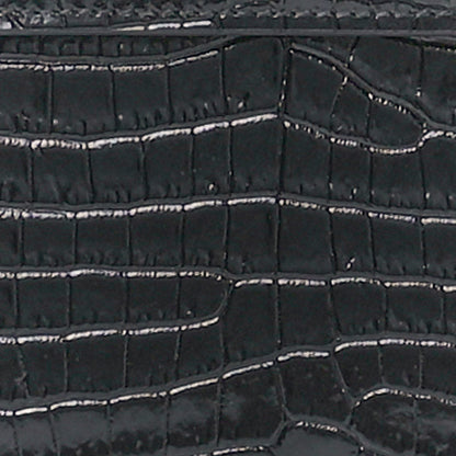 Saint Laurent Shiny Calfskin Crocodile Embossed Small Manhattan Baguette Black 9 of 12