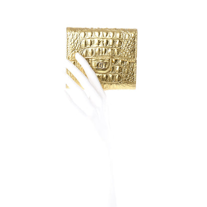 Chanel Metallic Calfskin Crocodile Embossed Cocodile Compact Flap Wallet Gold 2 of 7