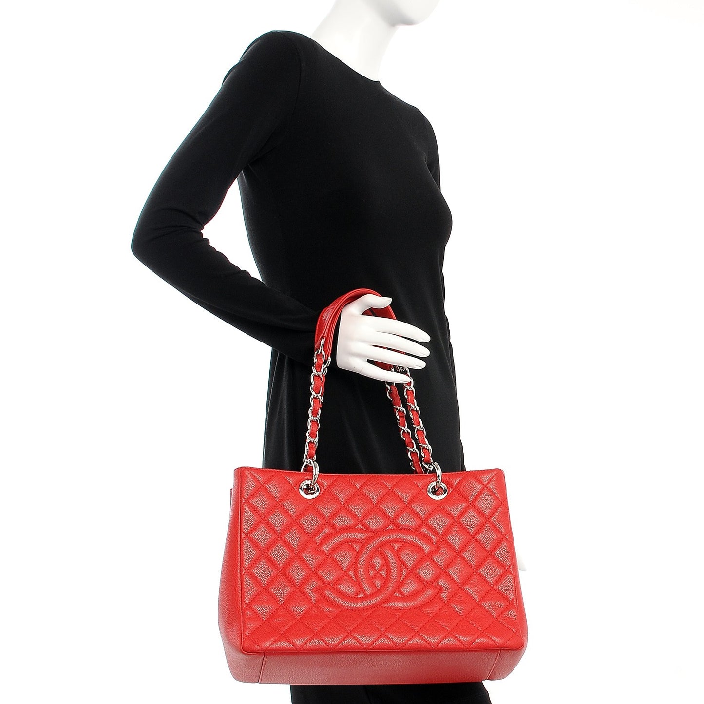 Caviar Quilted Grand Shopping Tote GST Red