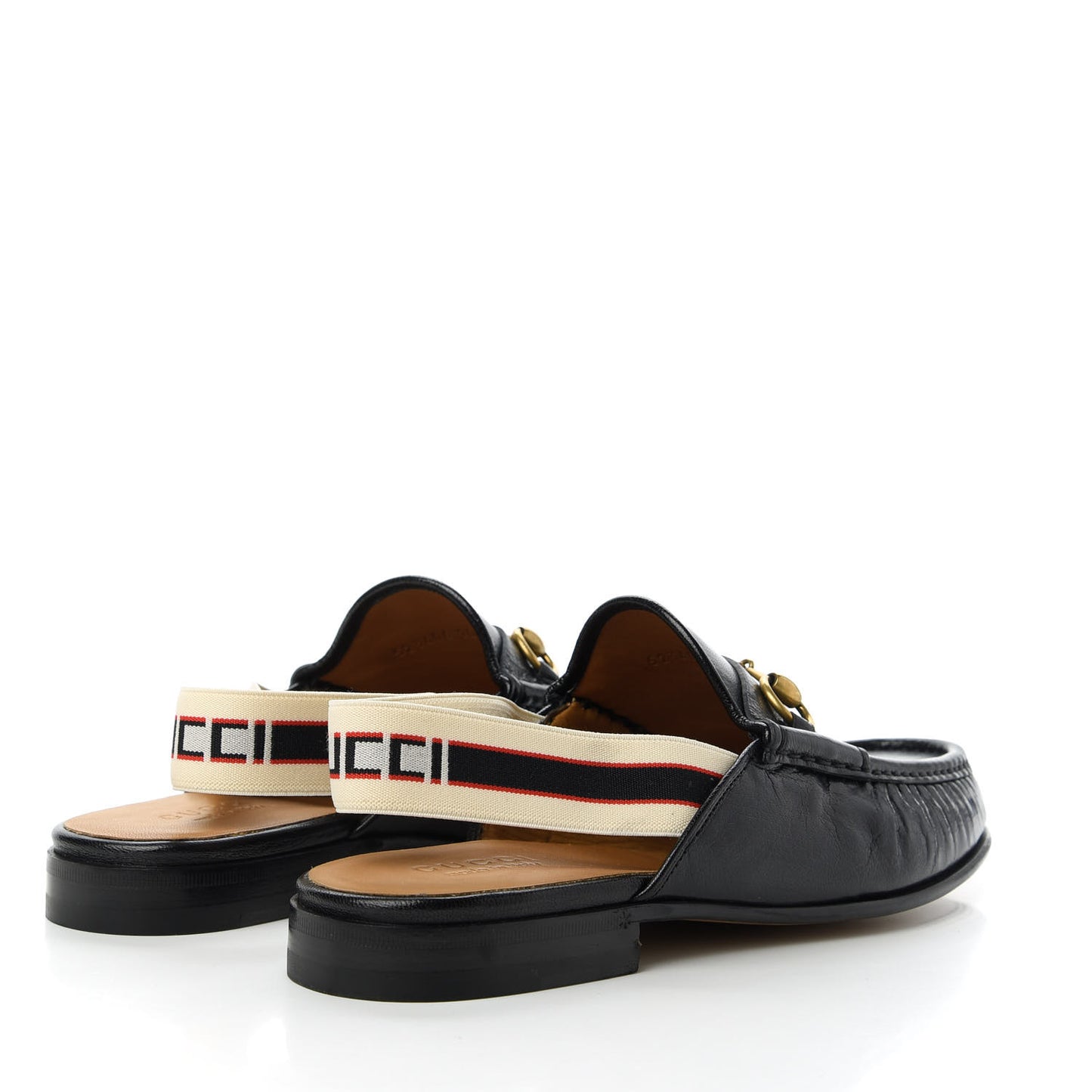 Goatskin Stripe Mens Horsebit Slingback Slippers 10 Black