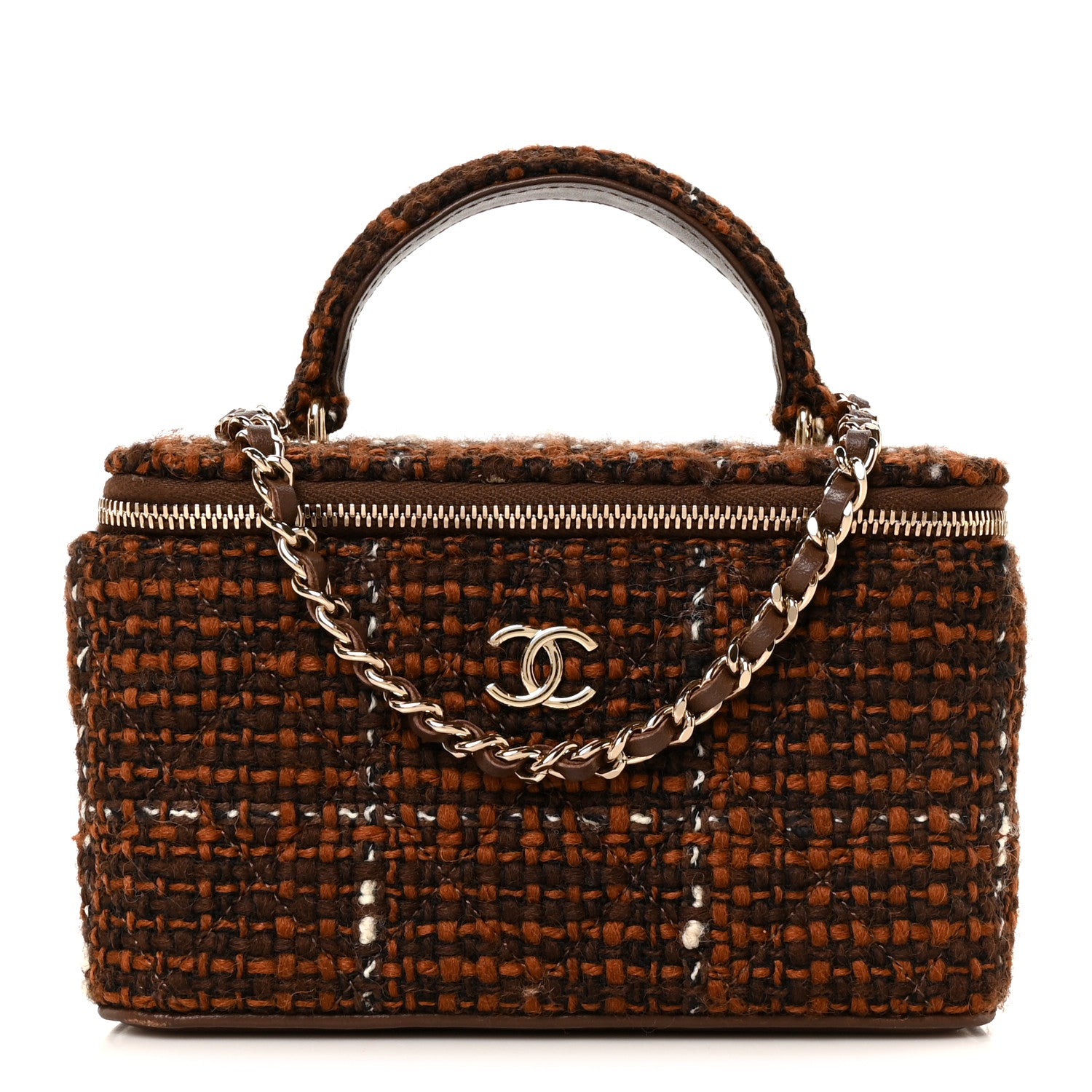 Chanel Tweed Small Top Handle Vanity Case With Chain Brown Multicolor 1 of 11