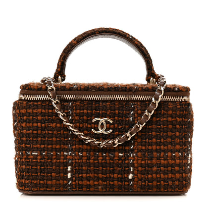 Chanel Tweed Small Top Handle Vanity Case With Chain Brown Multicolor 1 of 11