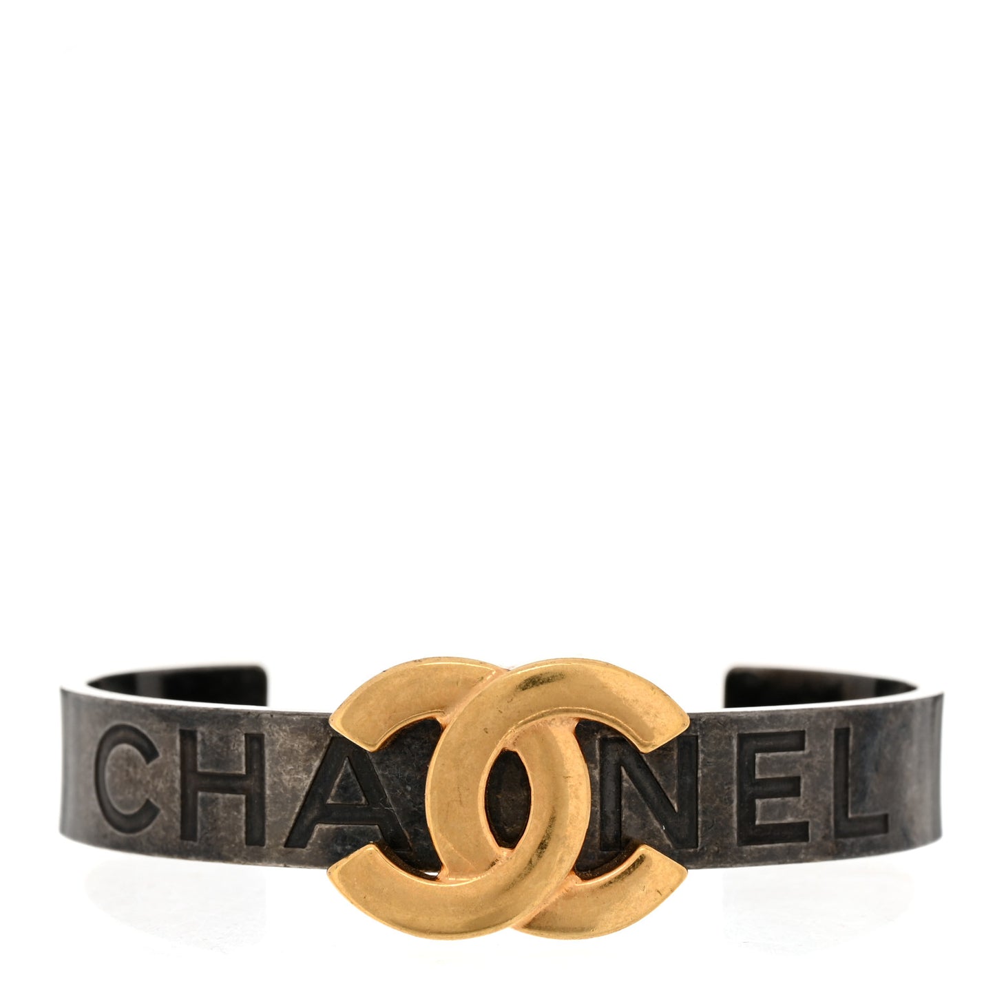 Ruthenium Gold Logo Cuff Bracelet M Black
