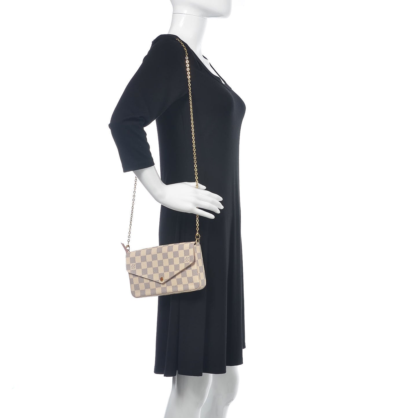 Damier Azur Pochette Felicie Chain Wallet Rose Ballerine