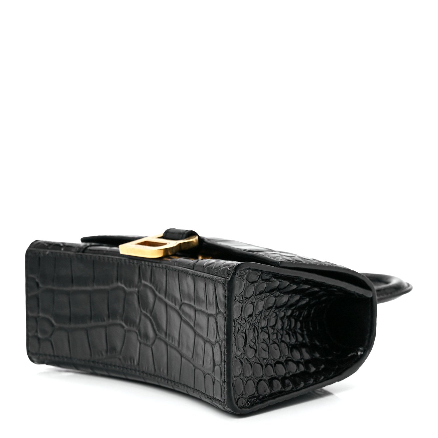 Balenciaga Shiny Calfskin Crocodile Embossed Hourglass Top Handle Bag XS Black 9 of 11