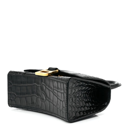 Balenciaga Shiny Calfskin Crocodile Embossed Hourglass Top Handle Bag XS Black 9 of 11