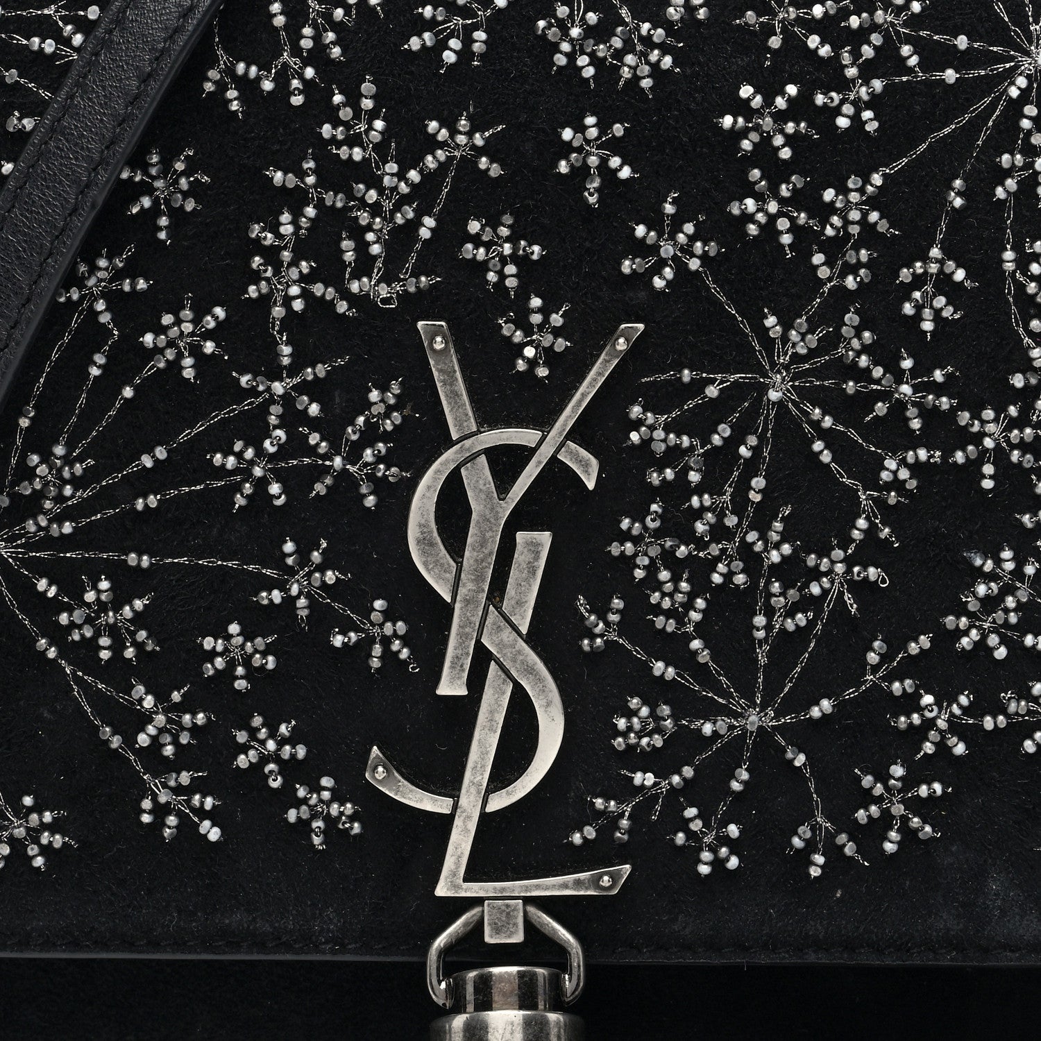 Saint Laurent Suede Bead Embellished Classic Monogram Kate Tassel Chain Wallet Black 7 of 10