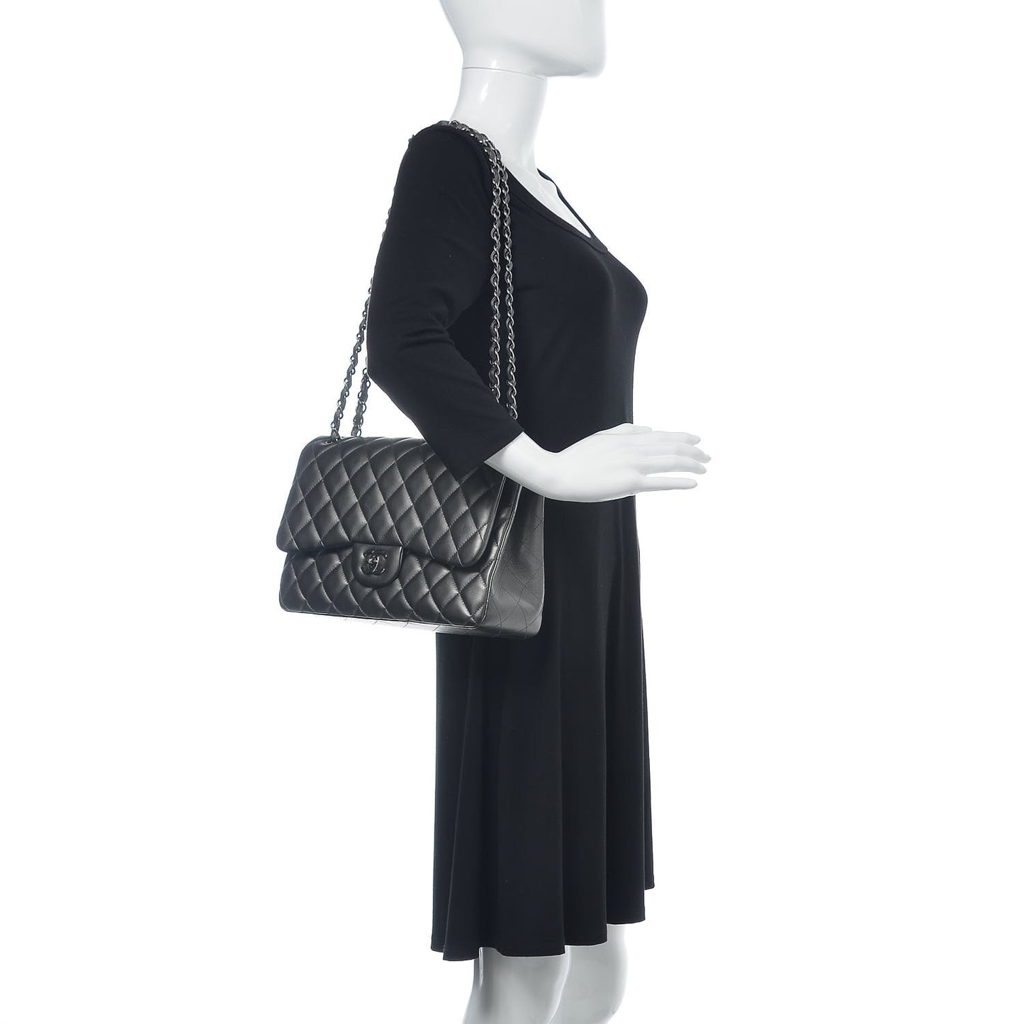 Metallic Lambskin Quilted Jumbo Double Flap Pewter