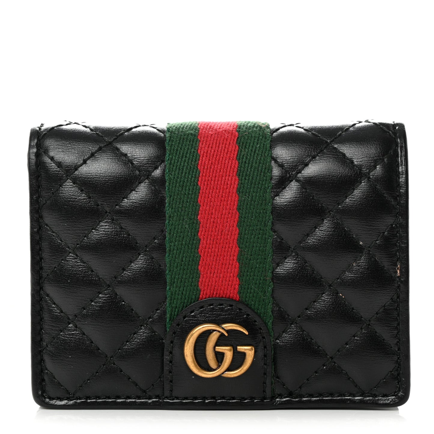 Calfskin Web Trapuntata GG Marmont Card Case Wallet Black