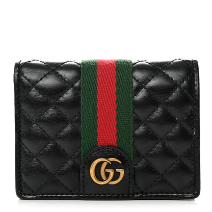 Gucci Calfskin Web Trapuntata GG Marmont Card Case Wallet Black 1 of 10
