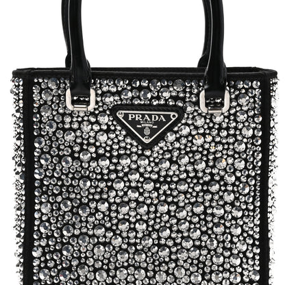 Prada Satin Crystal Metal Triangle Logo Small Double Handle Crossbody Tote Metal 7 of 10