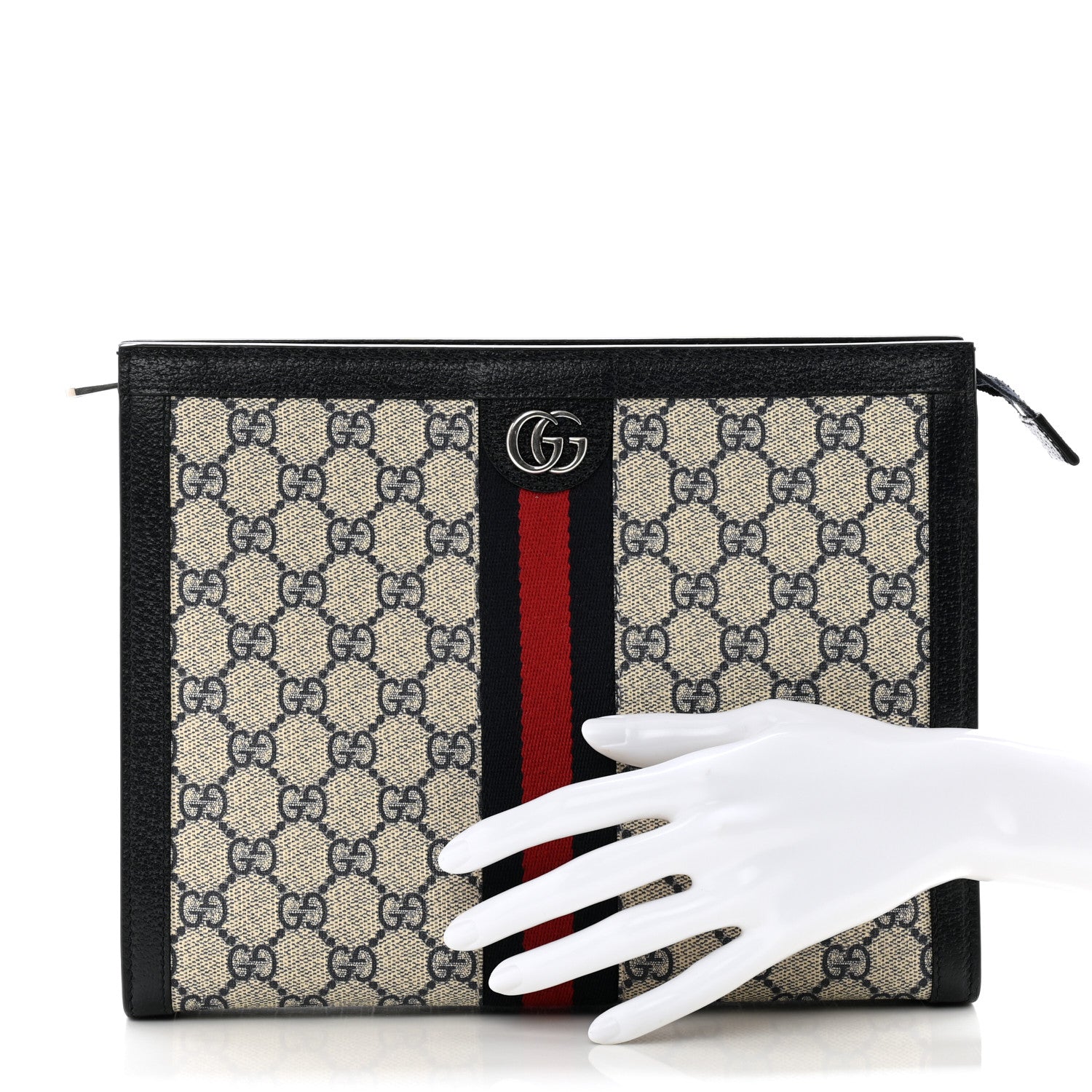 Gucci GG Supreme Monogram Web Ophidia Pouch Beige Blue 2 of 8