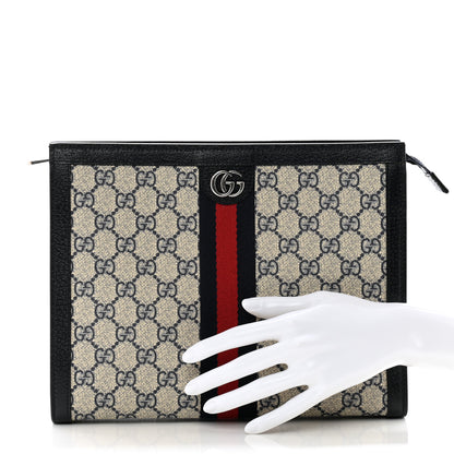 Gucci GG Supreme Monogram Web Ophidia Pouch Beige Blue 2 of 8